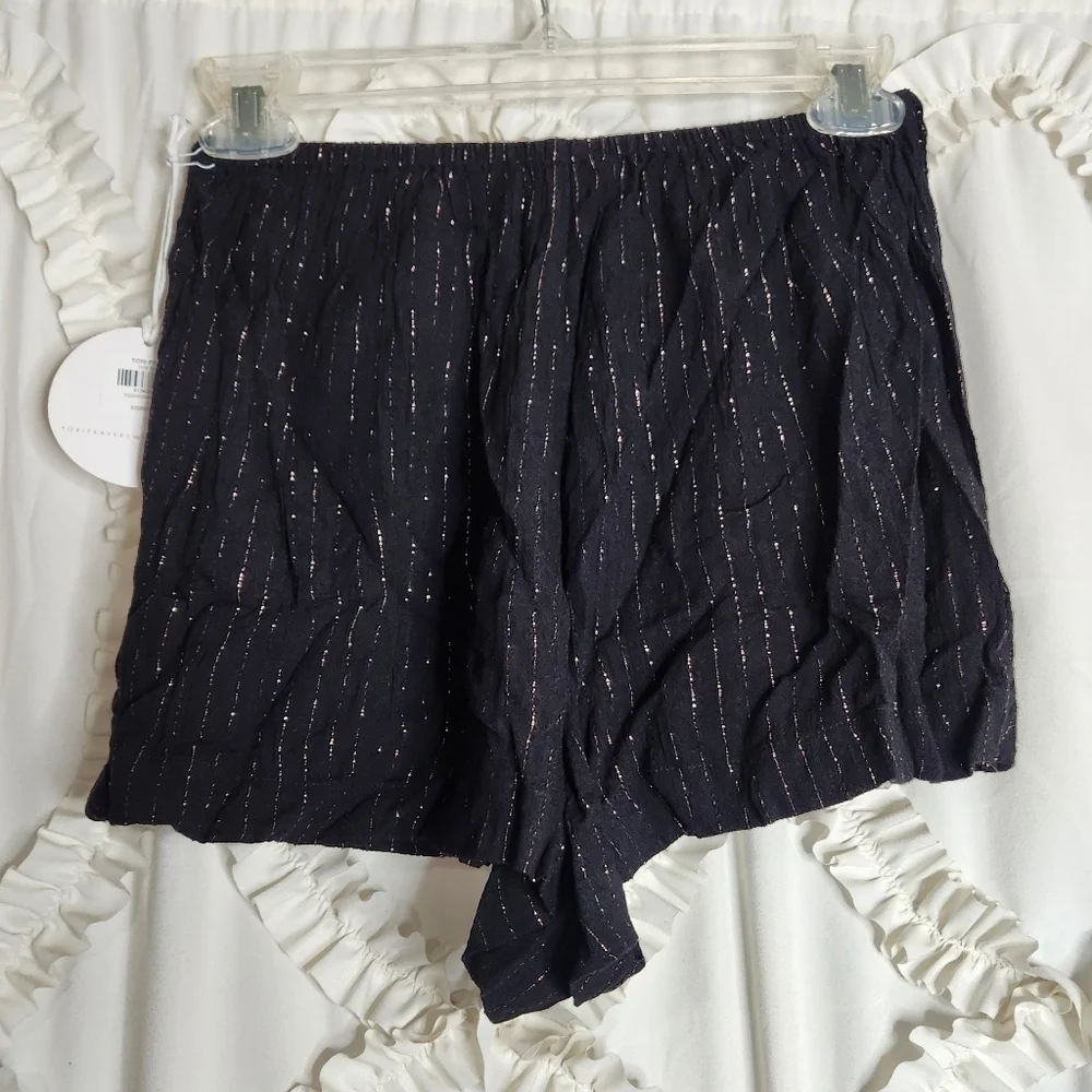 Tori Praver Summer Ray shorts Size small Black Copper Stripe Beach Tie Front